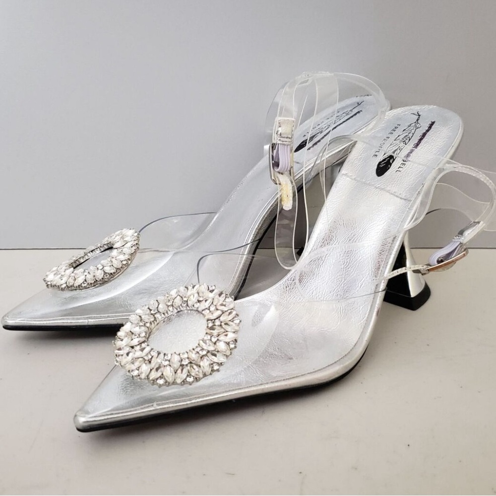 Silver Embellished Slingback Pumps - Women Shoes